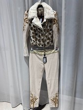GIZIA Luxus Set Leopard Jacke Echtpelz & Hose Gold Stickerei Kristalle