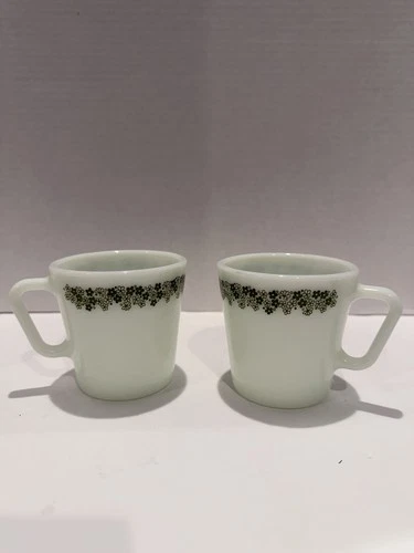 Vintage D Handled Pyrex Crazy Daisy Spring Blossom Coffee Cup Mug 1410 LOT OF 2