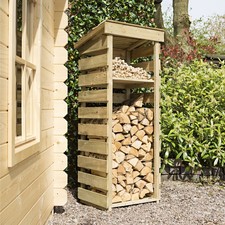 Rowlinson Narrow Timber Log Store Wooden Firewood Storage Garden Shed Rack Patio
