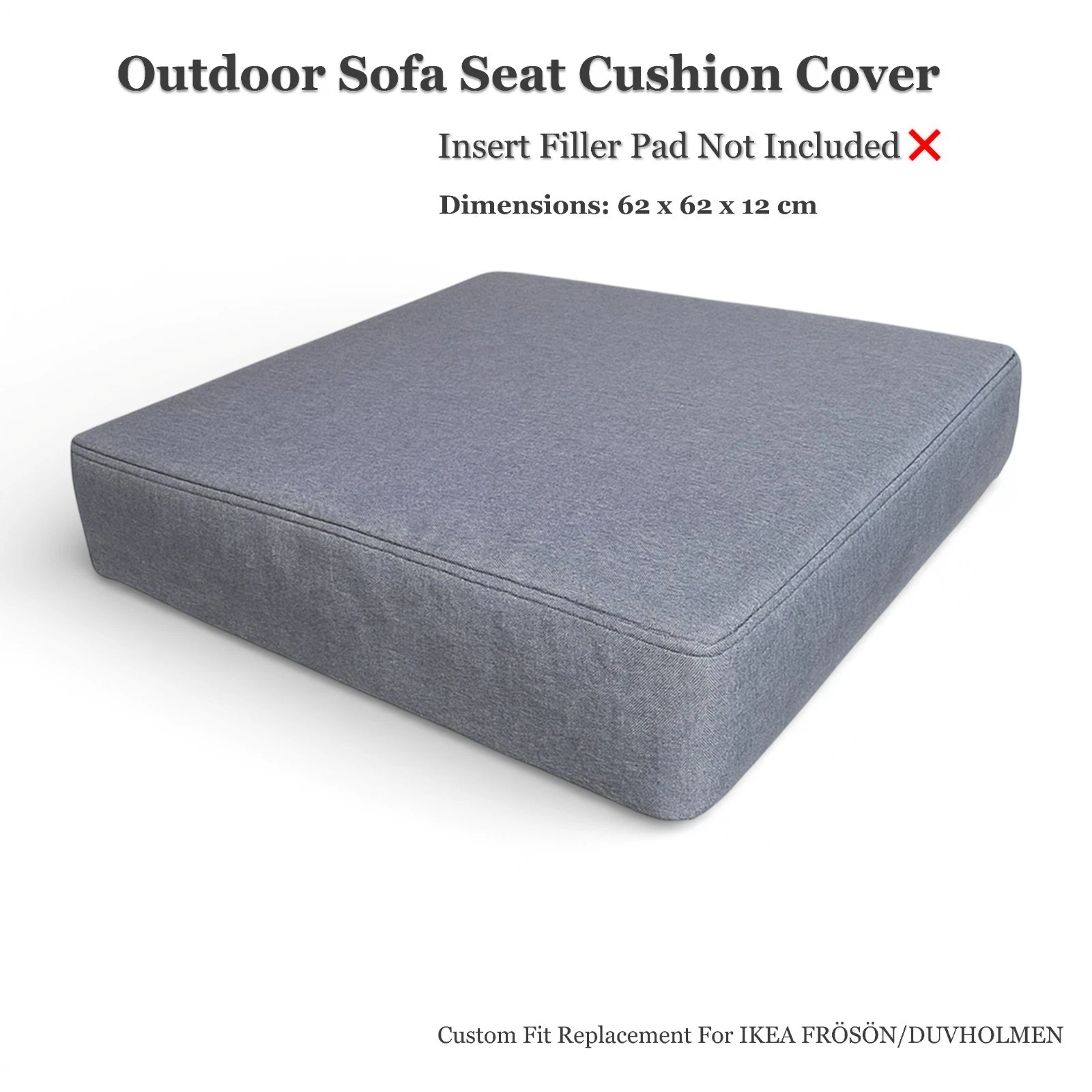 Outdoor Seat Cushion Cover Only Rattan Patio Garden Furniture Sofa Armchair Grey Replacement Fits IKEA FRÖSÖN, DUVHOLMEN, JÄRPÖN, JARPON and SOLLERÖN