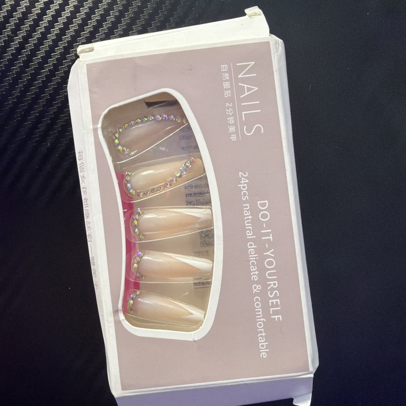 3D Iridescent Press On Nails (Nude) Coffin Shaped Medium Length