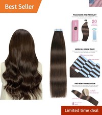 Tape in Hair Extensions Human Hair Brown 100 Real Human Hair 12 inches 20pcs...