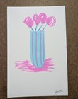 Original Flower Painting Acrylic Pink Blue Expressionism Art Paper WACHTEL