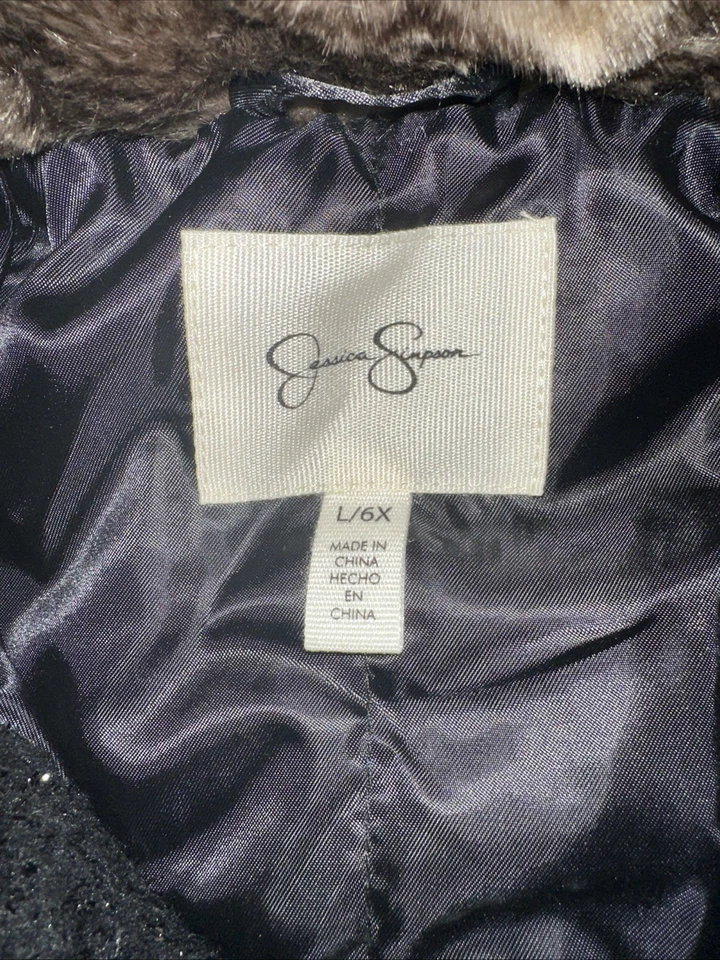 Chaqueta de invierno Jassica Simpson niños niñas talla 6 x piel sintética negra Foto 3 de 4