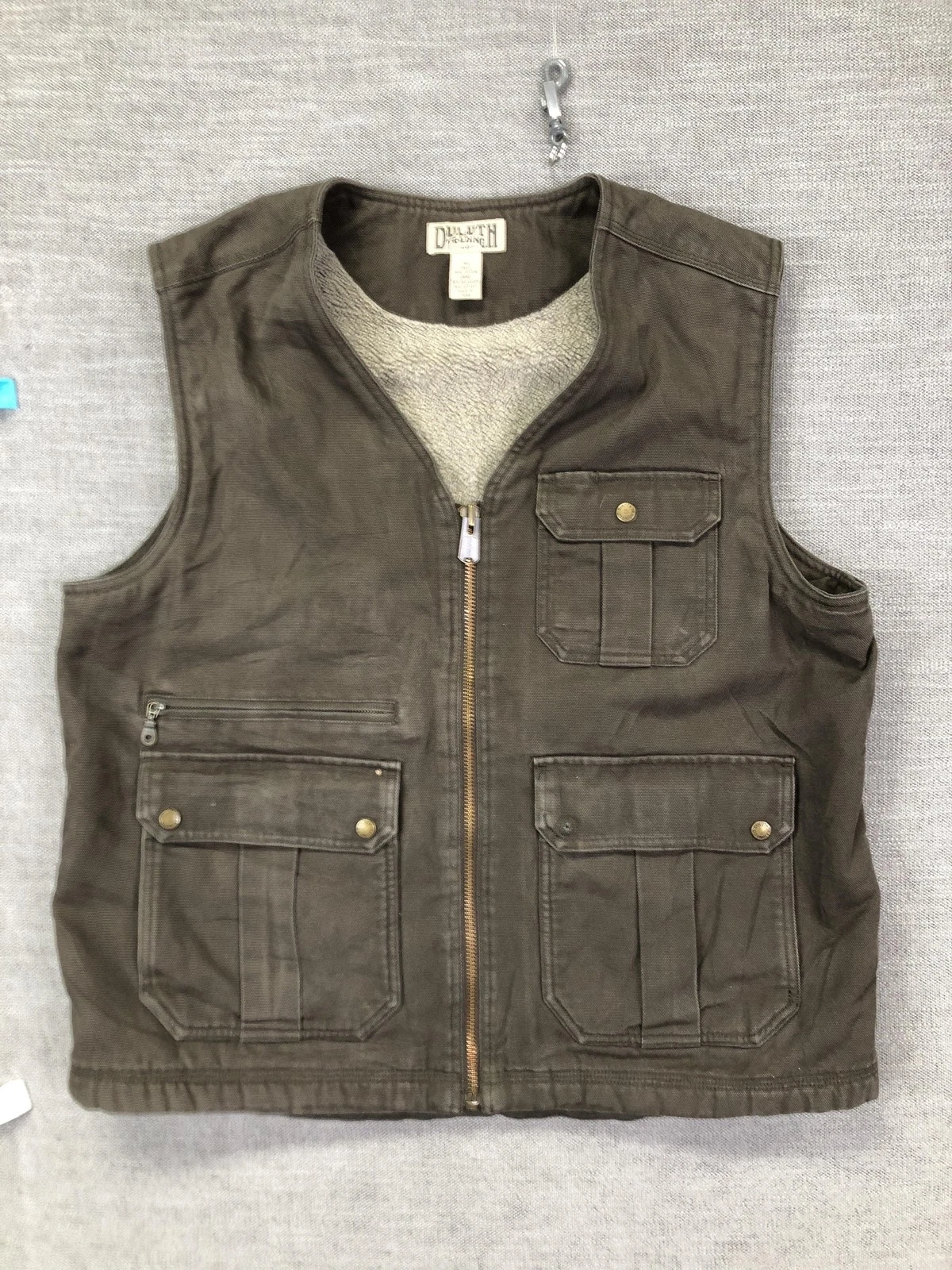 Duluth Trading Co Vest Mens XL Brown Canvas Sherpa Lined Utility Workwear