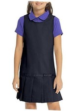 Girls Jumper Princess Seam Dress Drop Waist with Ribbon Bow and 8.0 Navy Blue