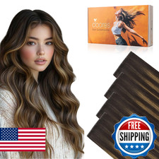DOORES Invisi Edge Tape in Wide Hair Extensions Human Hair, Dark Brown to Chestn