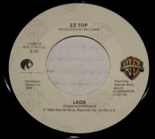 ZZ Top Legs/Bad Girl Warner Brothers 7" Record 1983 Vg Rip Frank Beard