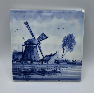 Holland Blue Tile Coaster Windmill Bartelts Rotterdam Square Dutch Vintage