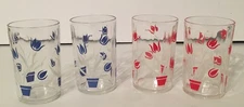 Vintage Swanky Swig Blue & Red Tulip Juice Glasses Set of 4