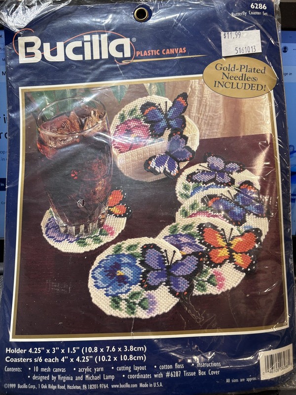 Bucilla Butterfly Coaster set plastic canvas kit