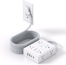 Surge Protector Power Strip 15 Ft Cord, Ultra Thin Flat Extension Cord with 8 Ou