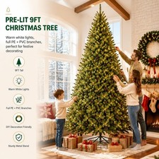 9ft Christmas Tree Pre-Lit Artificial Green w/ 2400 Branch Tips  900 LED lights
