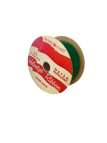 Vintage Velvet Green Ribbon Spool Red Satin Back Huge Kitschy Christmas Decor - Afbeelding 2 van 20