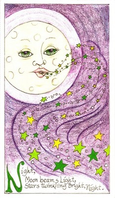 N - Night, Moon Beams Light ABC to You from Me Postcard Unposted