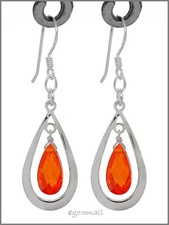 Sterling Silver Pear Drop Dangle Earrings CZ Orange 65265