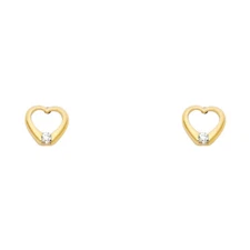 Ioka - 14K Yellow Gold CZ Heart Stud Screw Back Earrings