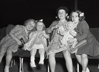 Black and White Photo Waiting for Circus to Start Girls  7x10  Reprint  A-21