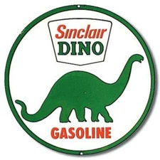 Sinclair Dino Gasoline Round Tin Metal Sign 11.75" Green Dinosaur Made In USA
