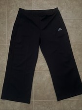 Adidas Climalite Womens Sz M Black Cropped Capri Athletic Yoga Gym Pants Zip