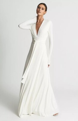 reiss bailey plunge neck maxi dress Rent Reiss Navy Dress UK 8
