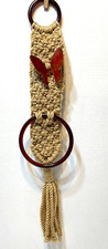 VTG 70s Retro Handmade Macrame Guest Towel Holder Butterfly Embellishment 22" L