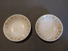 Two Homer Laughlin®️ Ivory & Gold “Gold Scroll” Bowl~4.75” 