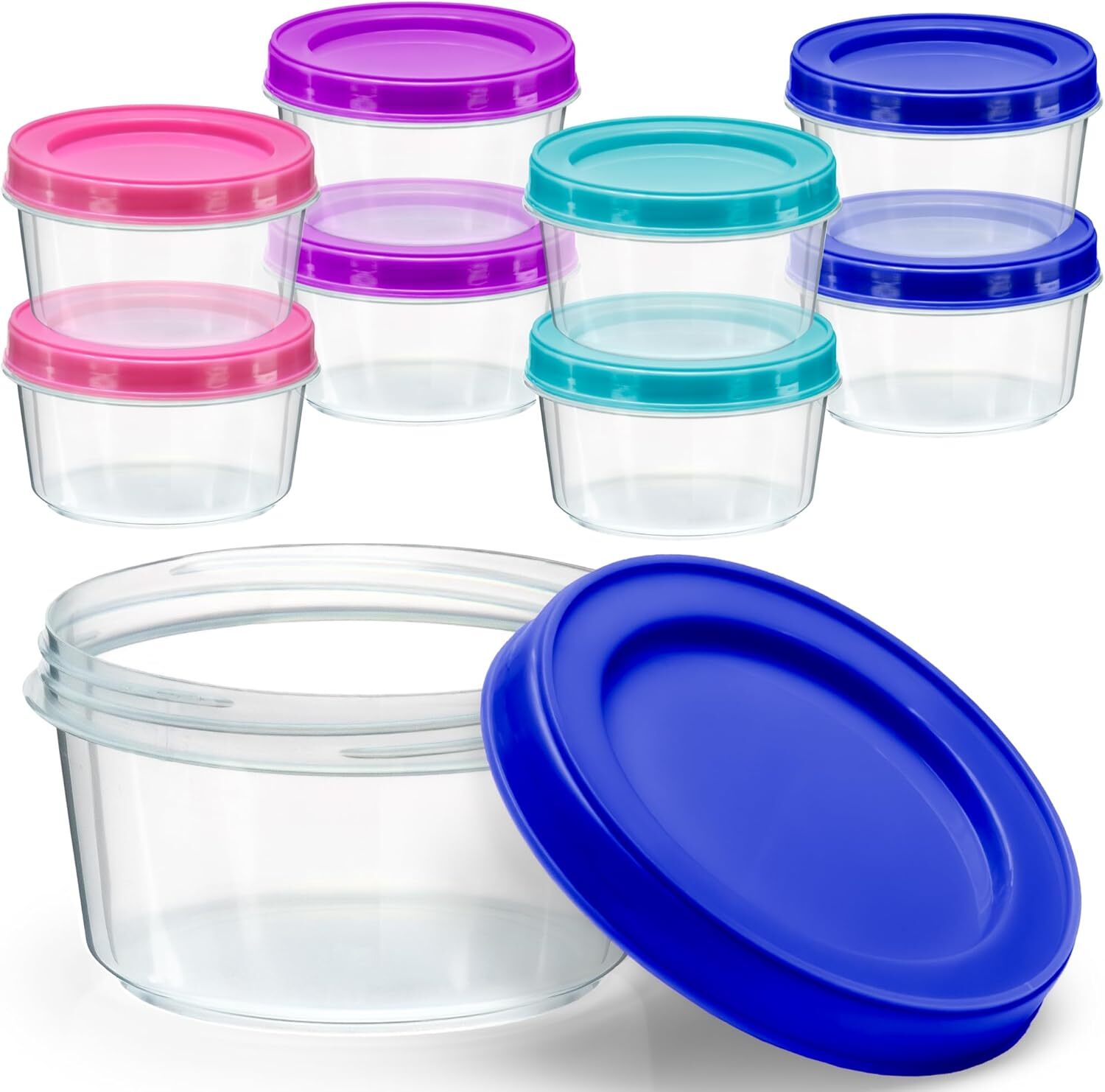 8 Pack 8 Oz Plastic Food Storage Containers with Screw Lids, Reusable Stackab...