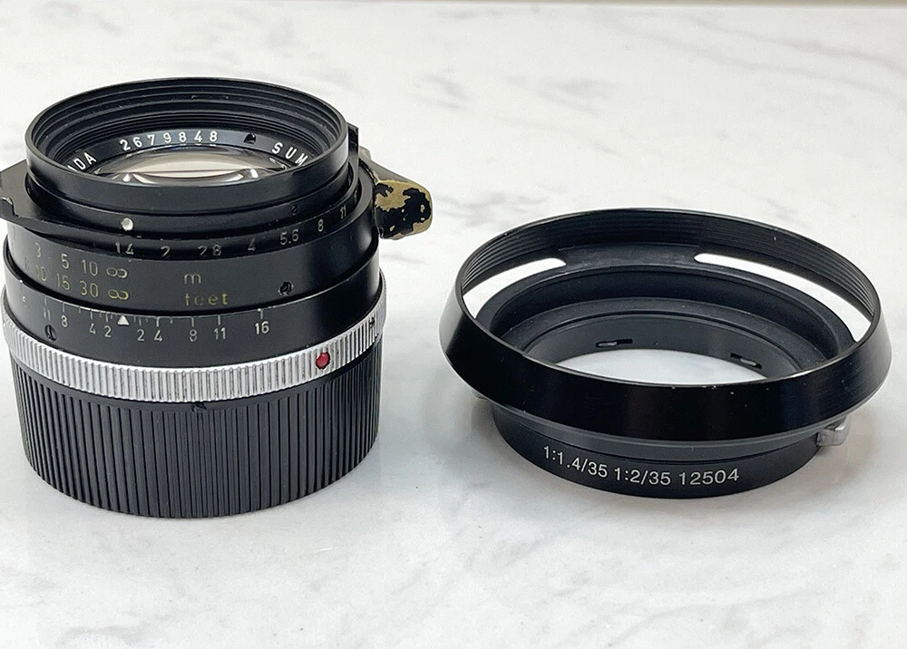 Ex Leica Leitz Summilux M 35mm f/1.4 Pre ASPH Brass stopper w/12504 Hood