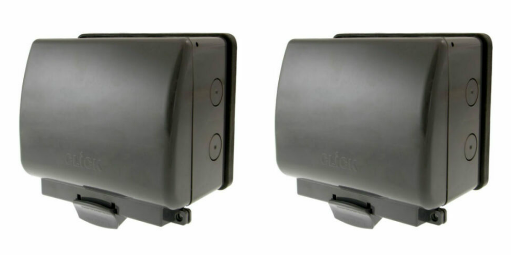 2 x Click OA036AG 'Aquip' Outdoor Weatherproof Sockets IP66 2 Gang Double Pole
