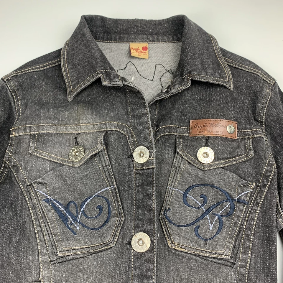 Chaqueta de mezclilla adornada de colección Y2K con parte inferior de manzana para niñas junior talla 3XL Foto 3 de 4