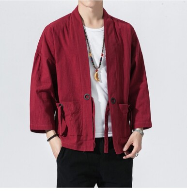 Vintage Japanese Men Kimono Street Outwear Cardigan Oversize