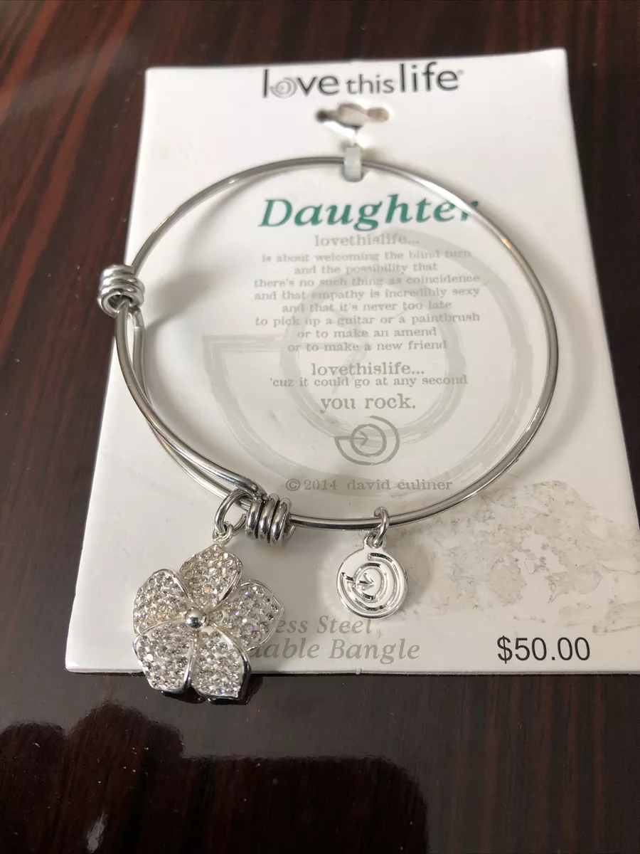 Love This Life Daughter Crystal Flower Silvertone Expandable Bracelet New