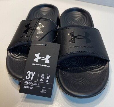 Under Armour Slides 3 Youth UA B Ignite 3022725-001 Black Black ON Black NWT