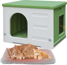 Outdoor Waterproof Cat House with Escape Door  Soft Mat - Green