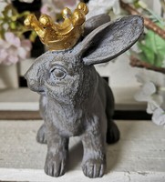 Hase Krone Osterhase Grau Gold Krone HasenköNig Figur Osterdekoration Ostern