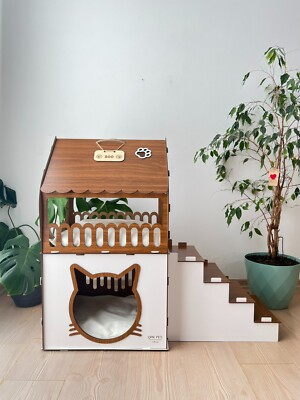 Wooden Cat House,Two Storey Cat House,Cat Castle,Cat Furniture,Cat Bed,Cat Tower