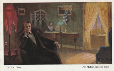 Old Postcard 3421 - Artist Card by P. v. Erlang - Mother's Favorite Song