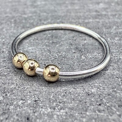 Sterling Silber und 9 kt Gold Fidget Ring | Runde Perlen | 925 | 9 kt | Handarbeit