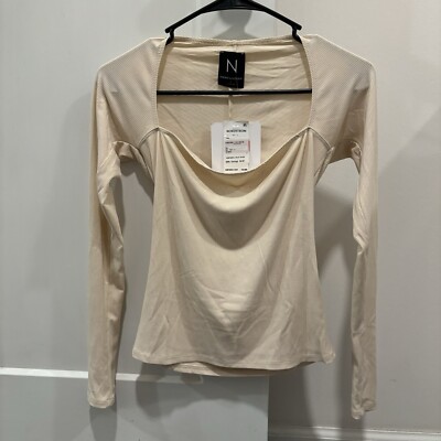 Naked Wardrobe Women s Square Cowl Neck Long Sleeve - Size S, Color Oatmeal