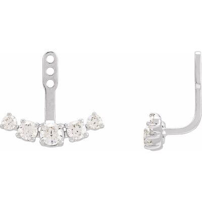 14k White Gold 1Ct Lab Grown Diamond Curved Bar Earrings Jackets 1.7g for Mom