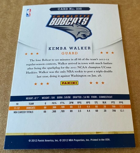 KEMBA WALKER 2012-13 PANINI Rookie Card #230 NM-MT - Picture 2 of 2