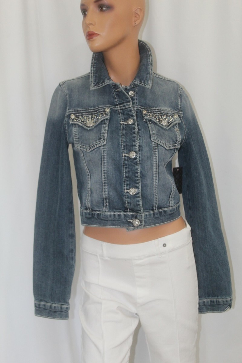 NWT* Miss Me JJ5788A Denim Jacket Rhinestone & Silver Stud