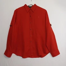 Lauren Ralph Lauren Linen Shirt Womens Large Red or Rust Color Roll Tab Sleeves