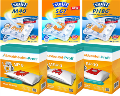 Swirl M 40, S 67, PH 86, Staubsaugerbeutel und Staubbeutel-Profi SP6, MSP4, SP49
