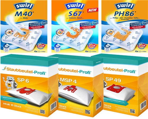 Swirl M 40, S 67, PH 86, Staubsaugerbeutel und Staubbeutel-Profi SP6, MSP4, SP49