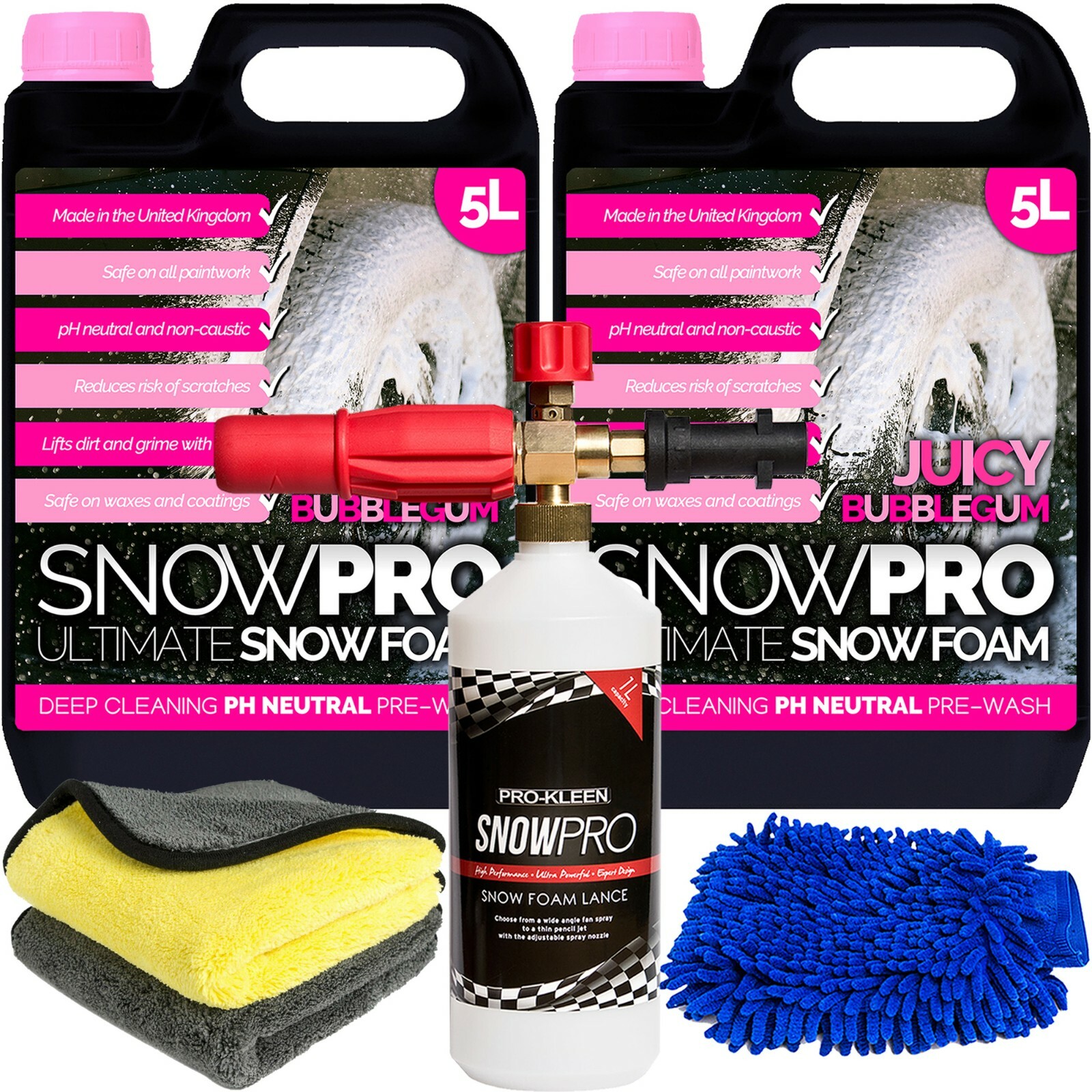 Snowpro (1 X Prokleen Karcher Lance, Mitt & 2 Cloths) Bubblegum Snow Foam 10L Detailing Kits - Image 2