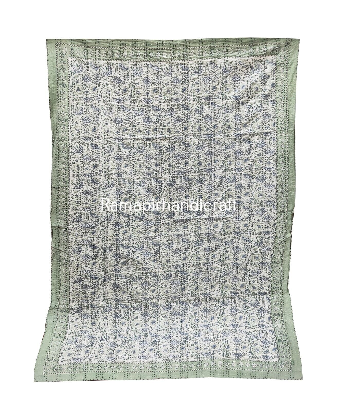 Indian Vinatge Cotton Kantha Quilt Throw Floral Print Bedspread Blanket TwinSize