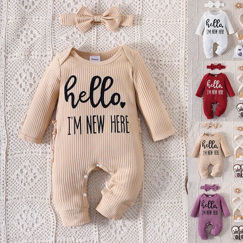 Baby Boys Winter Long Sleeve Letter Printed Jumpsuits Bow-knot Jumpsuits Rompers