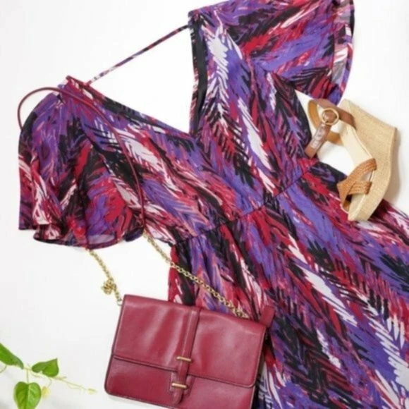 Vestido Johnny Martin Mangas Acampanadas Púrpura XS Bohemio Cóctel Fiesta Verano Foto 3 de 4